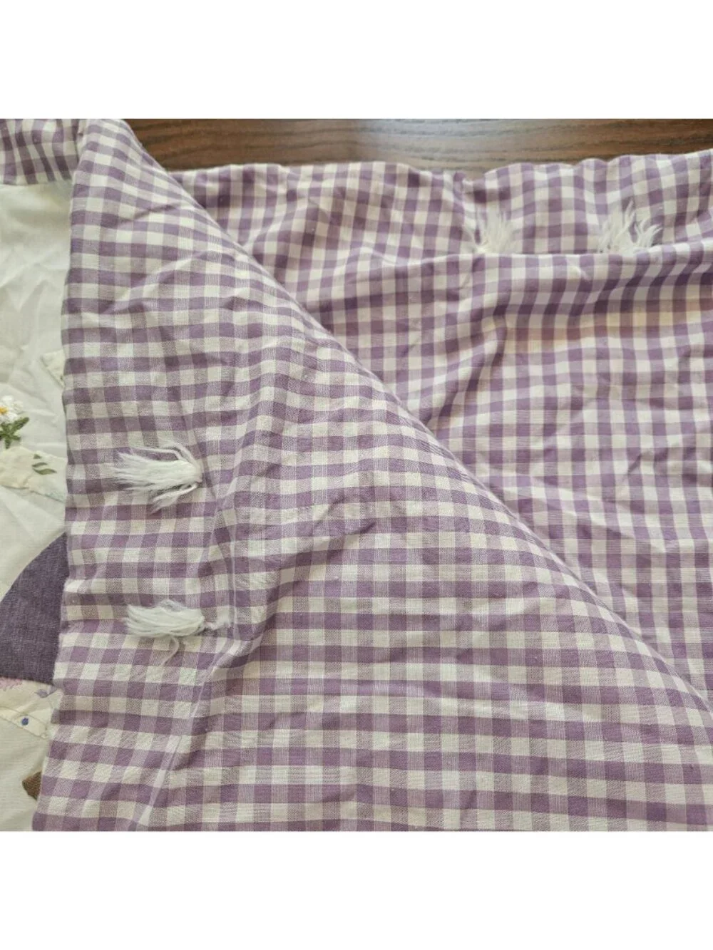 Vintage Handmade Quilted Baby Blanket Purple Checkered Prairie Boy & Girl